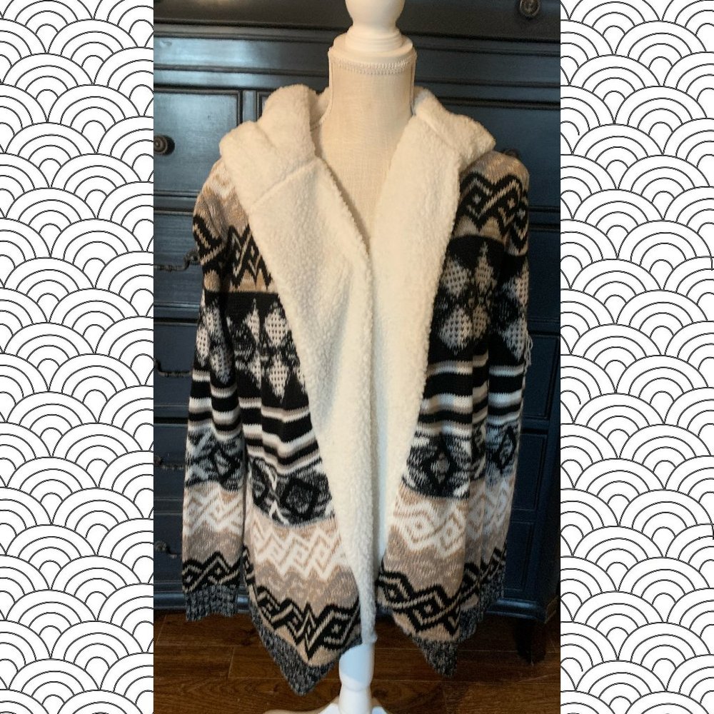 No Boundaries Juniors' Faux Sherpa Hooded Cardigan